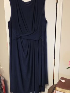 Adrianna Papell Navy Blue Sleeveless Midi Dress with Front Knot